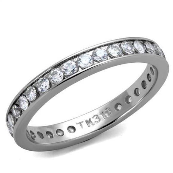 STAINLESS STEEL Cubic Zirconia Eternity Band Ring - Picture 10 of 13